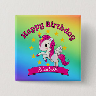Cute Colourful Magical Unicorn Rainbow Kids Name 15 Cm Square Badge