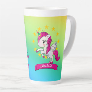 Cute Colourful Magical Unicorn Rainbow Kids Name Latte Mug