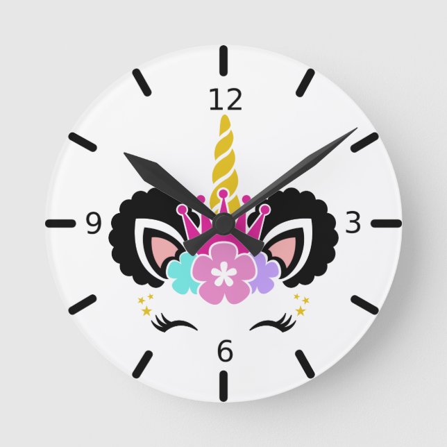 Cute Colourful Magical Unicorn Round Clock (Front)