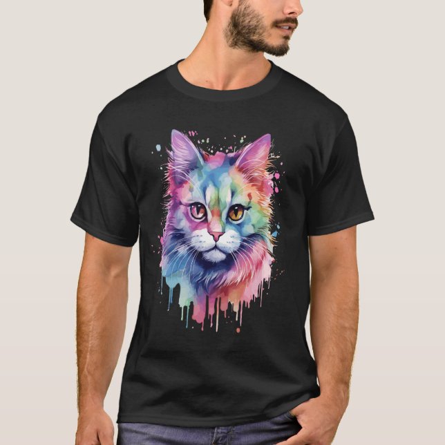 Cute Colourful Maine Coon Cat Face For Cat Lover T-Shirt (Front)
