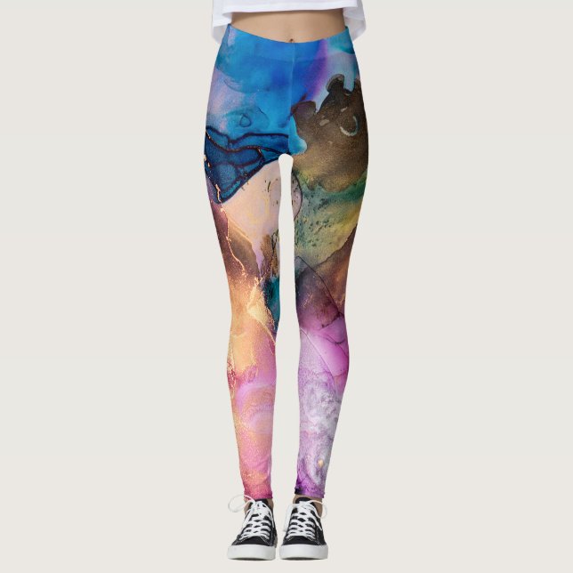 Cute Colourful Marble  All-Over-Print Leggings (Front)