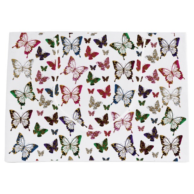 Cute Colourful Marble Butterfly Spring Pattern Large Gift Bag (Front)