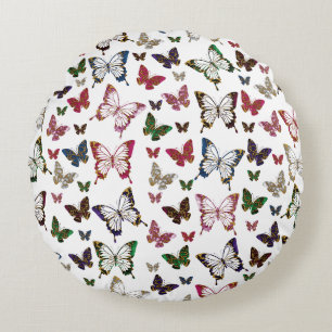 Cute Colourful Marble Butterfly Spring Pattern Round Cushion