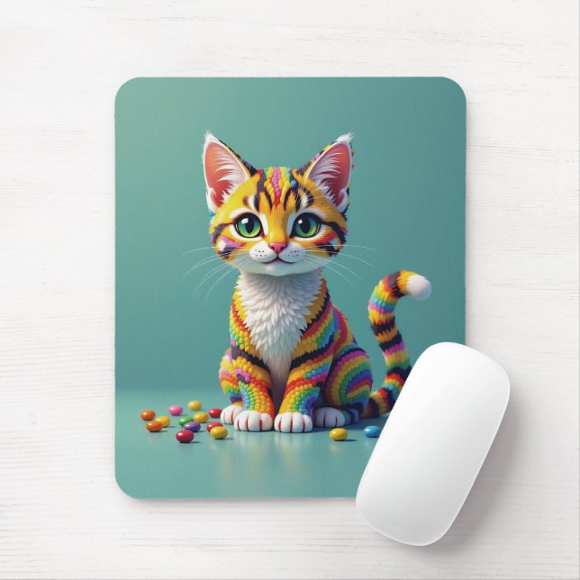 Cute Colourful Margay Candy Cat Mouse Mat (With Mouse)