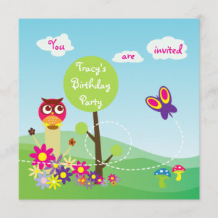 Cute Colourful Meadow Flower Butterfly Owl Mushroo Invitation