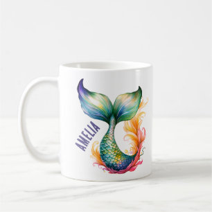Cute Colourful Mermaid Ocean Girl Name  Coffee Mug