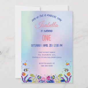 Cute Colourful mermaid Rainbow Birthday party kids Invitation