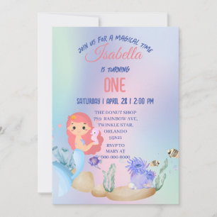 Cute Colourful mermaid Rainbow Birthday party kids Invitation