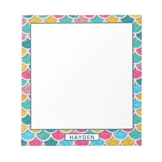 Cute Colourful Mermaid Scales Monogram Name Notepad