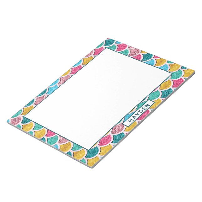 Cute Colourful Mermaid Scales Monogram Notepad (Angled)