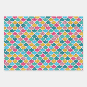 Cute Colourful Mermaid Scales Wrapping Paper Sheet