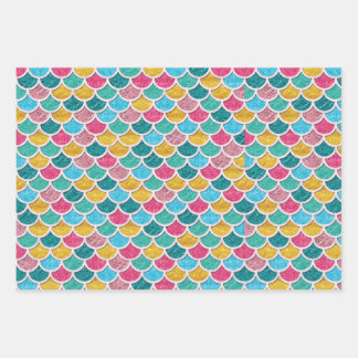 Cute Colourful Mermaid Scales Wrapping Paper Sheet