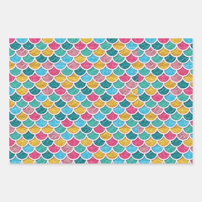 Cute Colourful Mermaid Scales Wrapping Paper Sheet (Front)