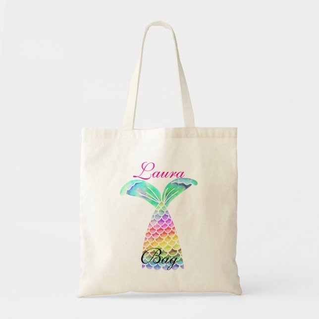 Cute Colourful Mermaid Tail Girly And Funny Tote Bag (Front)