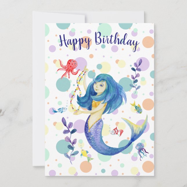 Cute Colourful Mermaid Under the Sea Holiday Card (Front)