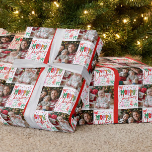 Cute Colourful Merry Christmas 2 Photo Grid Wrapping Paper