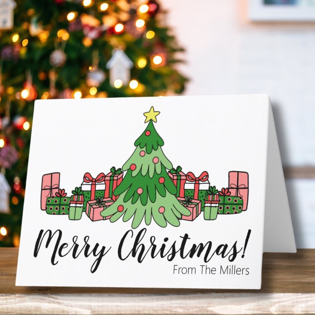 Cute Colourful Merry Christmas Tree Holiday Card (Simple Cute Colorful Merry Christmas Tree Holiday Card)