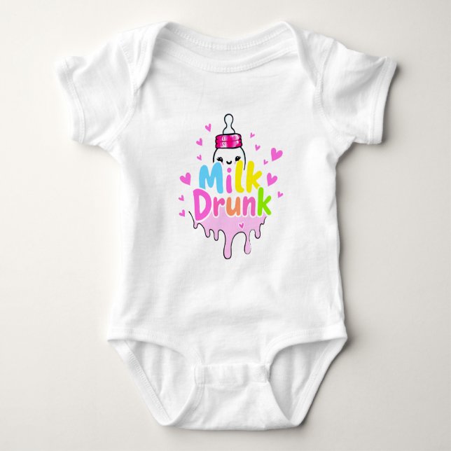 Cute Colourful "Milk Drunk" Funny  Baby Bodysuit (Front)