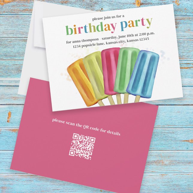 Cute Colourful Modern Birthday Popsicles QR Code Invitation (Creator Uploaded)