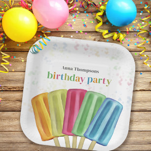 Cute Colourful Modern Birthday Popsicles Summer Paper Plate