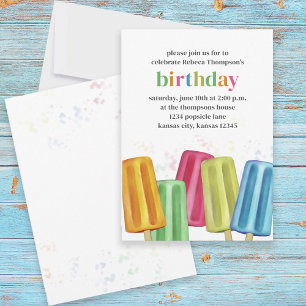 Cute Colourful Modern Birthday Summer Popsicles Invitation