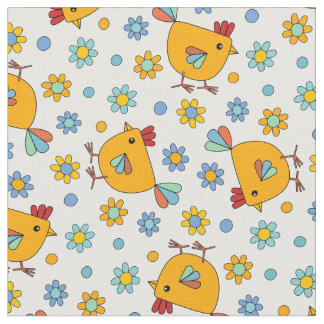 Cute colourful modern chicken and flower Easter Fabric