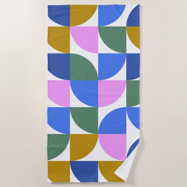 Cute Colourful Modern Geometric Shapes Blue Purple Beach Towel (Front)