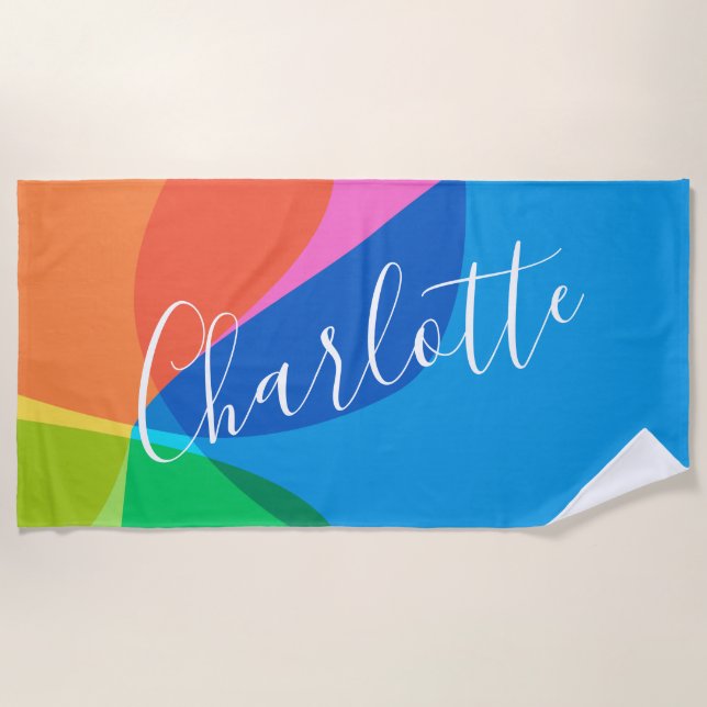 Cute Colourful Modern Geometric Shapes Personalise Beach Towel (Front)