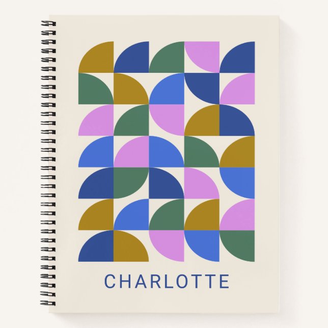 Cute Colourful Modern Geometric Shapes Personalise Notebook (Front)