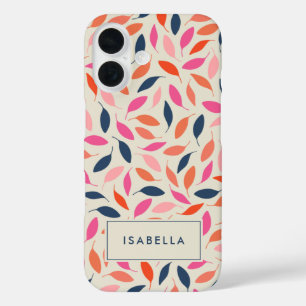Cute Colourful Modern Leaves Pink Blue Personalise iPhone 16 Case