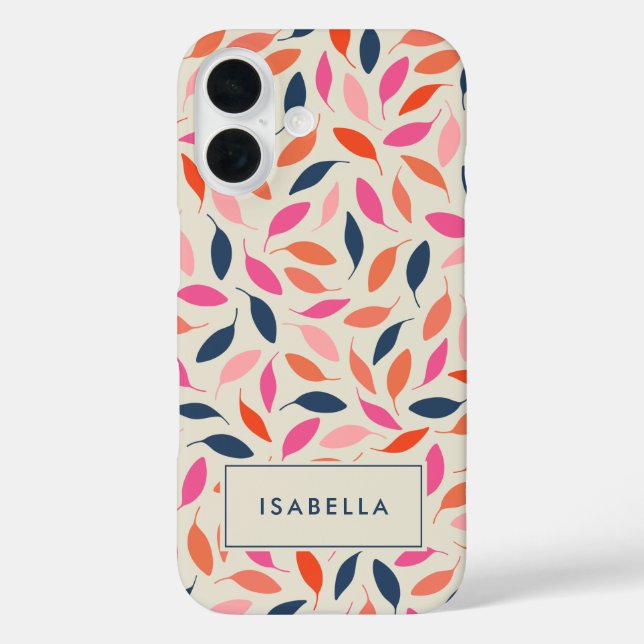 Cute Colourful Modern Leaves Pink Blue Personalise Case-Mate iPhone Case (Back)
