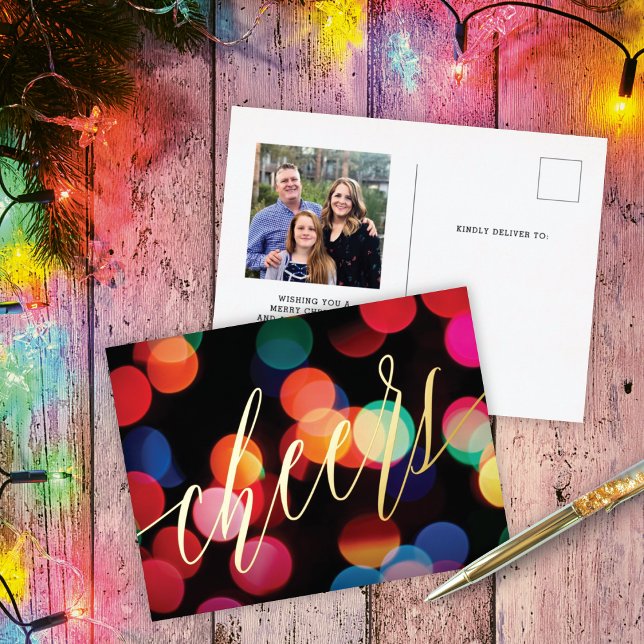 Cute Colourful Modern Lights Gold Photo Foil Holiday Postcard (Creator Uploaded)