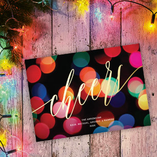 Cute Colourful Modern Lights Photo on Back Gold Foil Holiday Card