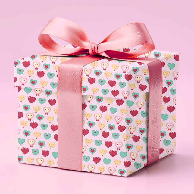 Cute Colourful Modern Love Heart Pattern Wrapping Paper (Creator Uploaded)