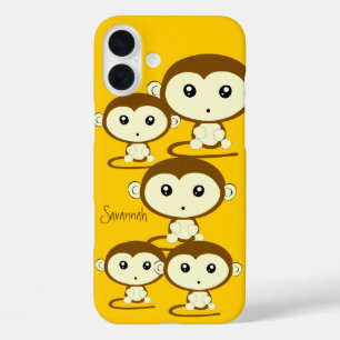 Cute Colourful Monkeys Change Yellow to any Colour iPhone 16 Plus Case