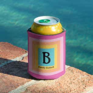 Cute & Colourful Monogram Letter Name Girly Fun Can Cooler