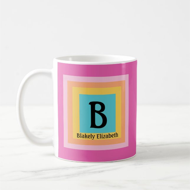 Cute & Colourful Monogram Letter Name Girly Fun Coffee Mug (Left)