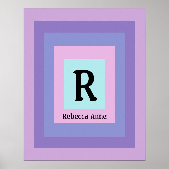 Cute & Colourful Monogram Letter Name Girly Fun Poster (Front)