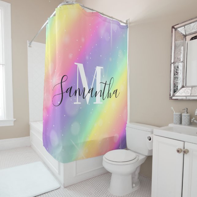 Cute Colourful Monogram Shower Curtain (In Situ)