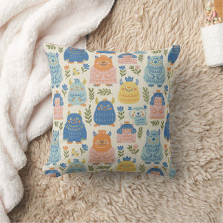 Cute Colourful Monster Pattern Throw Pillow