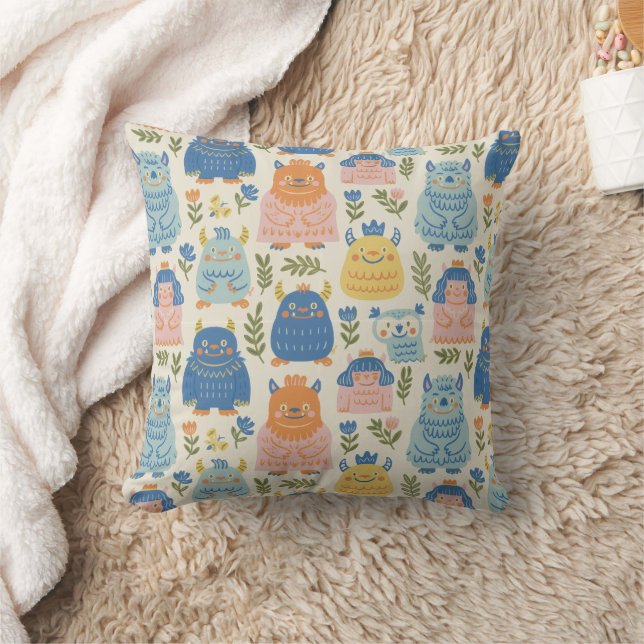 Cute Colourful Monster Pattern Throw Pillow (Blanket)
