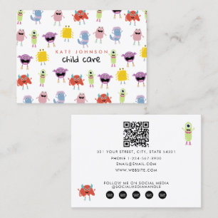 Cute Colourful Monsters Child Care Babysitter Business Card