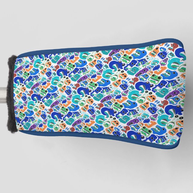 Cute colourful monsters face patterns golf head cover (Front)