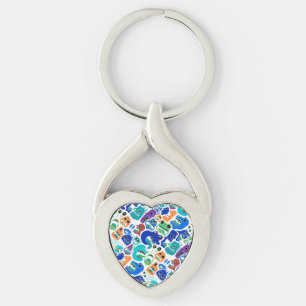 Cute colourful monsters face patterns key ring