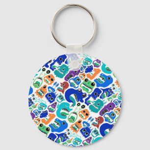 Cute colourful monsters face patterns key ring