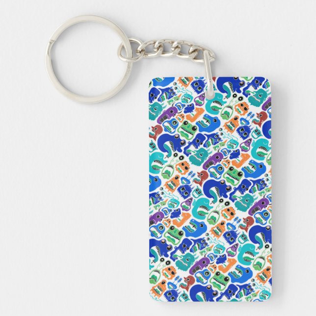 Cute colourful monsters face patterns key ring (Front)