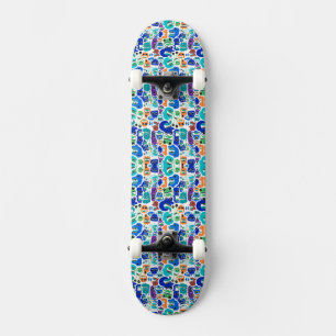 Cute colourful monsters face patterns skateboard