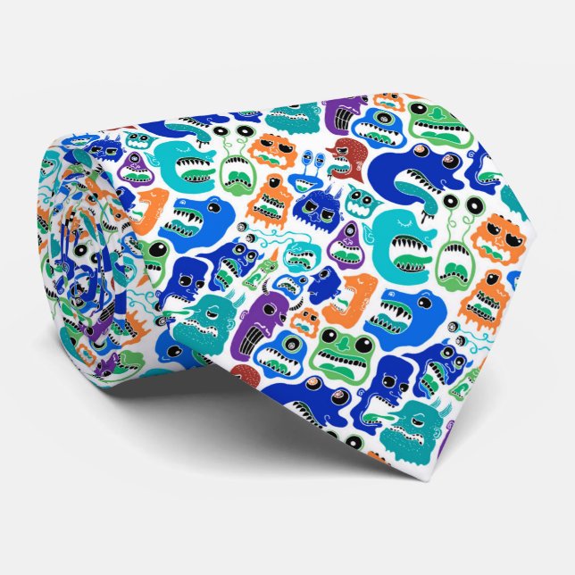 Cute colourful monsters face patterns tie (Rolled)