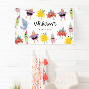 Cute Colourful Monsters Funny Kids Birthday Party Banner