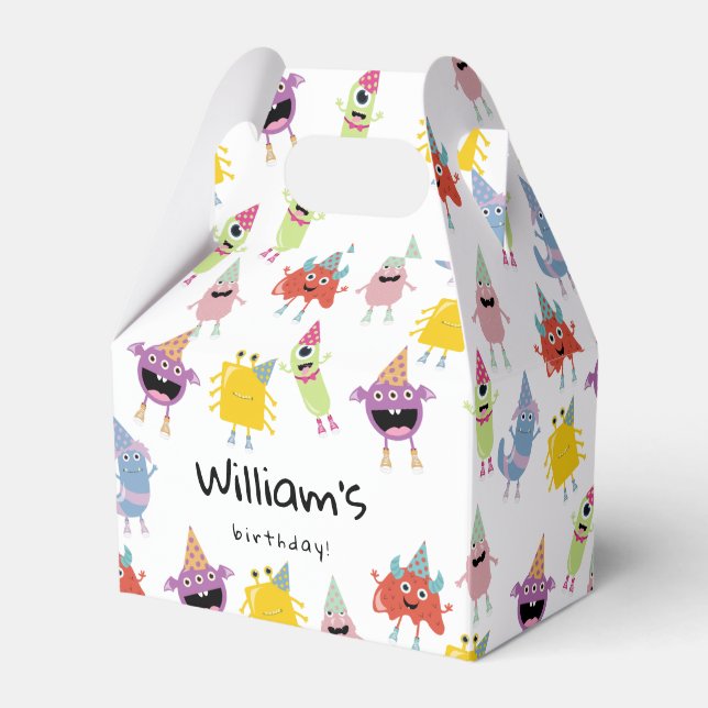 Cute Colourful Monsters Funny Kids Birthday Party Favour Box (Front Side)